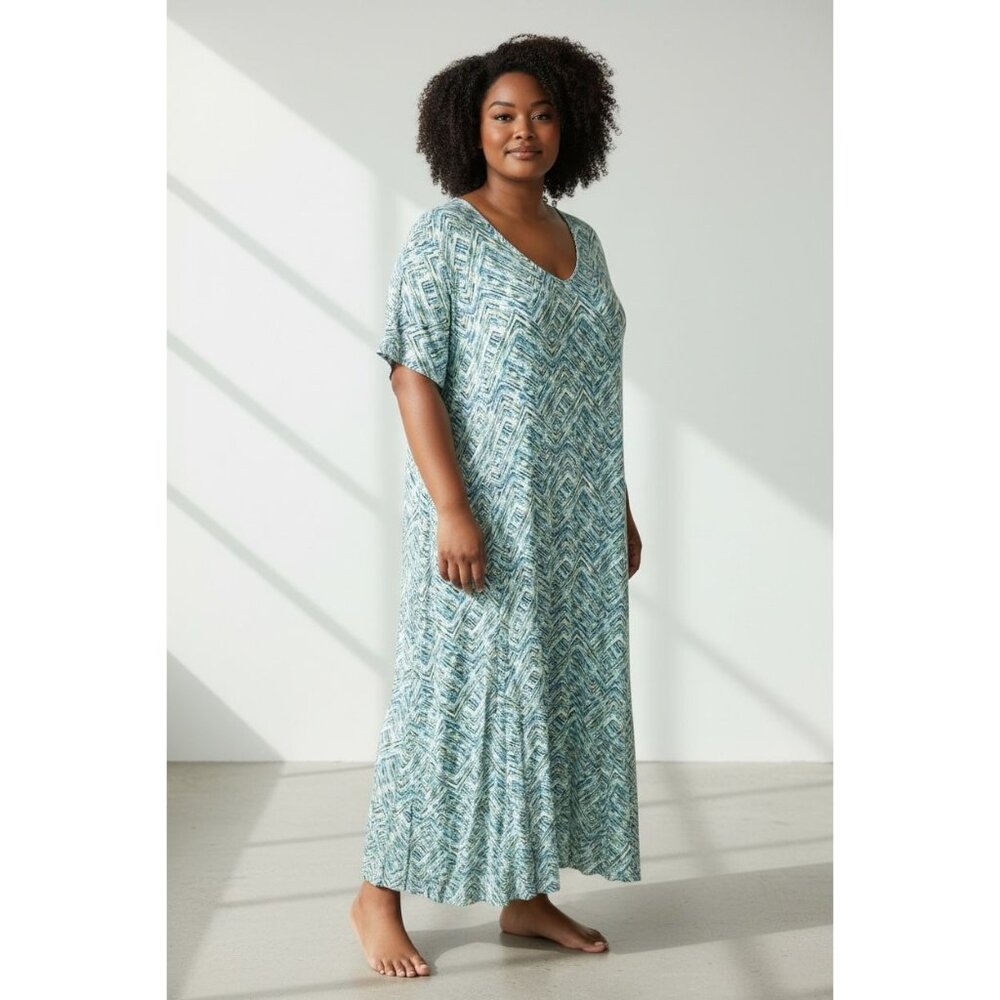 Woman Within Plus Size Maxi Dress 2X 26/28 Green/Blue Abstract Print